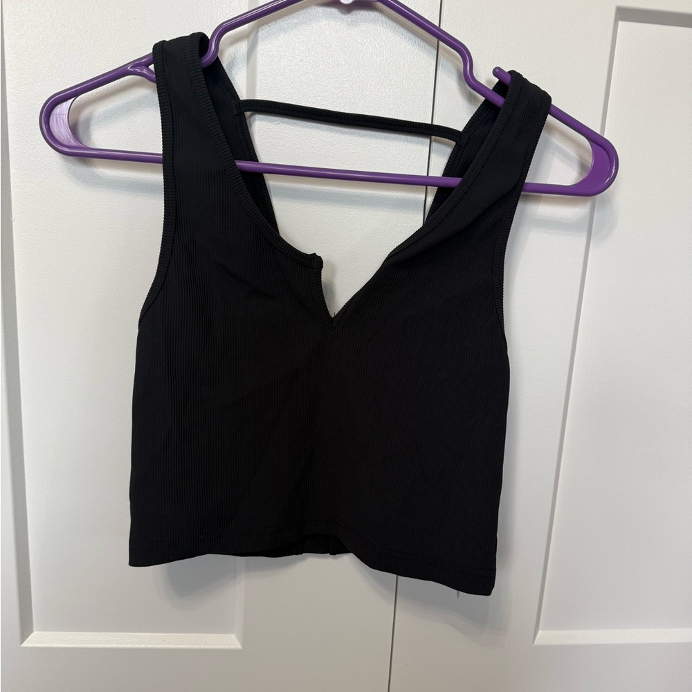 Black V-Neck Ribbed Tank Top